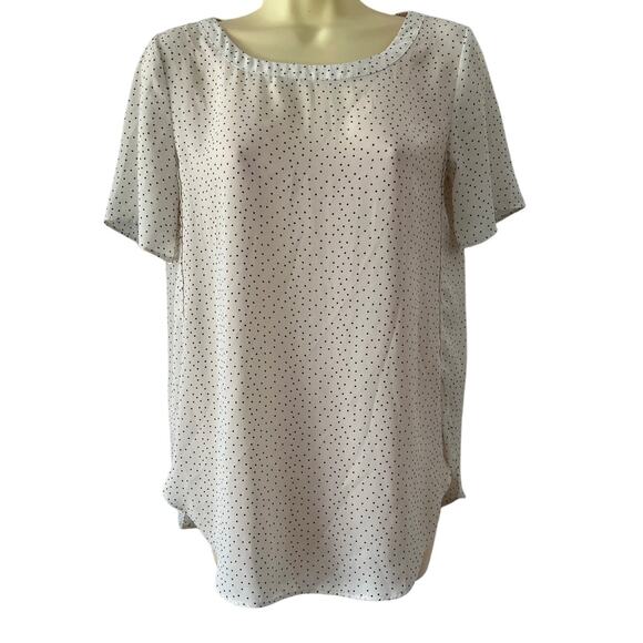 Banana Republic White/ Gray Mini Dot Print Semi Sheer Blouse Tunic Woman Size XS - Picture 1 of 7